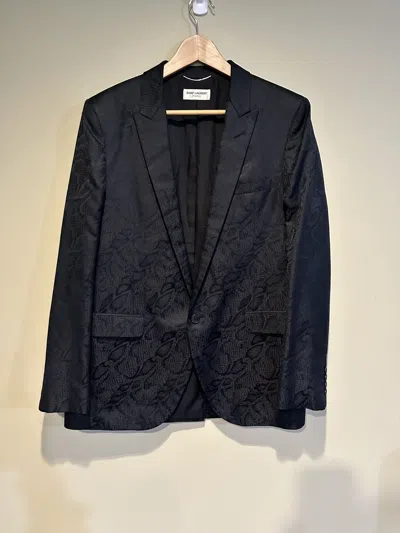 Pre-owned Saint Laurent Ss16 Surf Sound Python Print Silk Blazer In Black