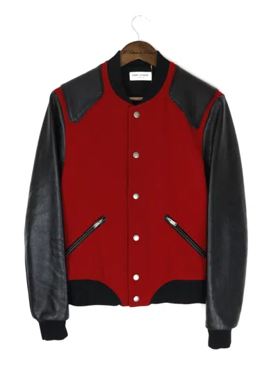 Pre-owned Saint Laurent Ss18  Heaven Varsity Jacket In Red
