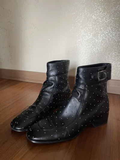 Pre-owned Saint Laurent Ss19 Polka Dots Boots In Black