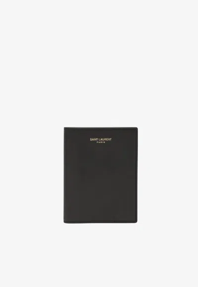 Saint Laurent Stamp Logo Bi-color Cardholder In Dark Brown