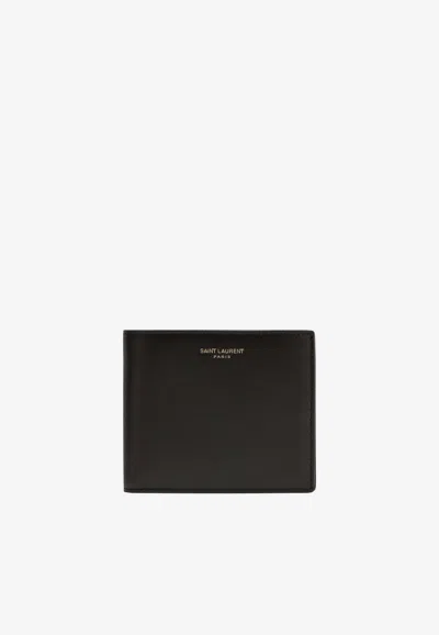 Saint Laurent Stamped Logo East/west Leather Wallet In Brown