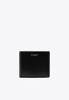 Saint Laurent Logo Stamp Calf Leather Wallet In Black
