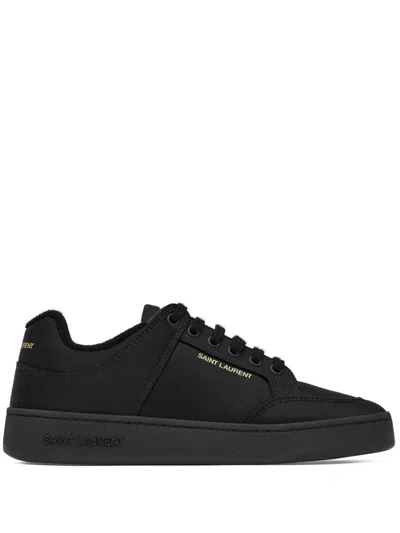Saint Laurent Stand Out In These Trendy Logo Print Leather Sneakers For Women In Black