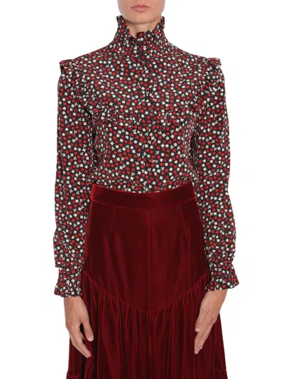 Saint Laurent Stand Up Collar Blouse In Black