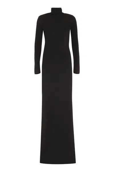 Saint Laurent Stand-up Collar Wool Dress In Black