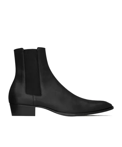 Saint Laurent Stanton Chelsea Boots In Grained Leather In Black