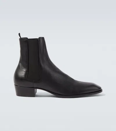 Saint Laurent Leather Chelsea Stanton Ankle Boots Low Heel In Black