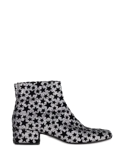 Pre-owned Saint Laurent Star Print Ankle Boots In Silver