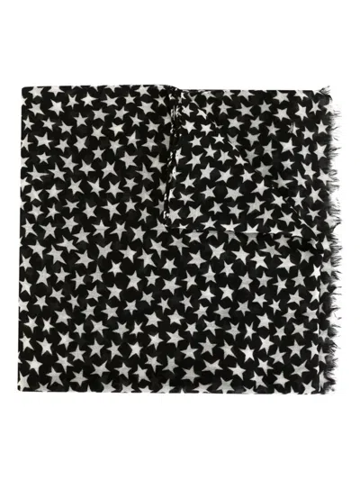 Saint Laurent Star Print Scarf In Black