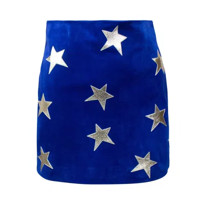 Pre-owned Saint Laurent Star Suede Mini Skirt 'blue' | Women's Size 34