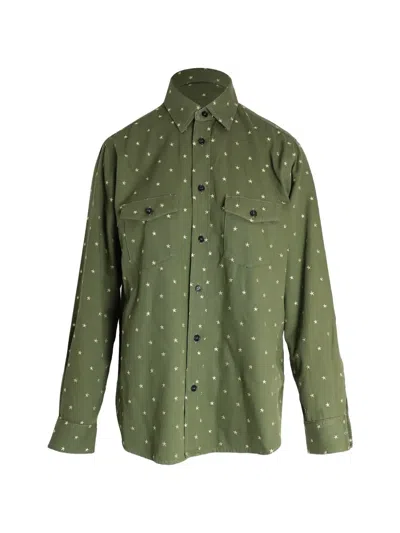 Pre-owned Saint Laurent Star-embroidered Button-up Shirt In Green