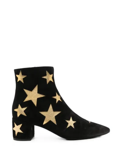 Pre-owned Saint Laurent Star-patch Ankle Boots In Black