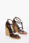 SAINT LAURENT STATEMENT LOGO SANDALS WITH RAFFIA WEDGE 12 CM