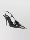 Saint Laurent Stiletto Pumps With Ankle Strap And Metal Cap In Black