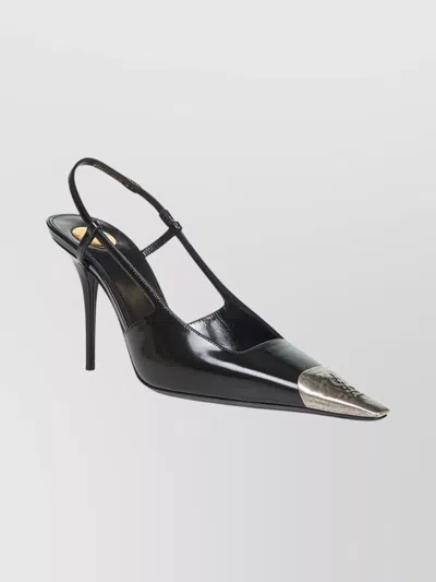 Saint Laurent Stiletto Pumps With Ankle Strap And Metal Cap In Black