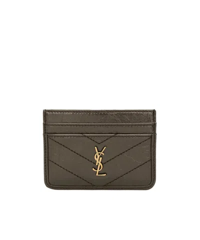 Saint Laurent Stitched Card Holder In Light Musk