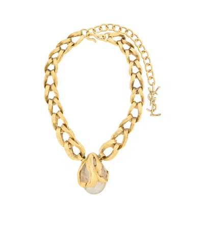 Saint Laurent Stone Chain Necklace In Rock Crystal In Gold