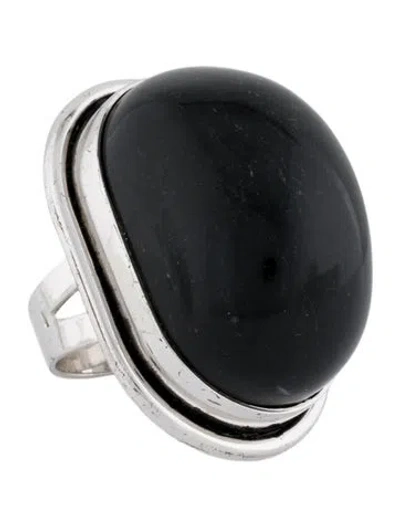 Pre-owned Saint Laurent Stone 'cherry' Cocktail Ring In Black