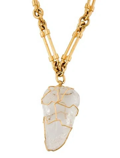 Pre-owned Saint Laurent Stone Pendant Necklace, 37" In Transparent