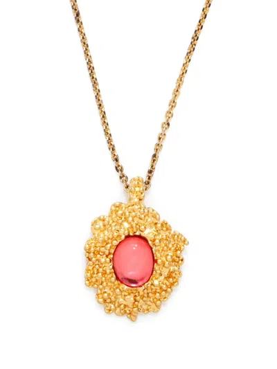 Pre-owned Saint Laurent Stone-pendant Necklace In Gold