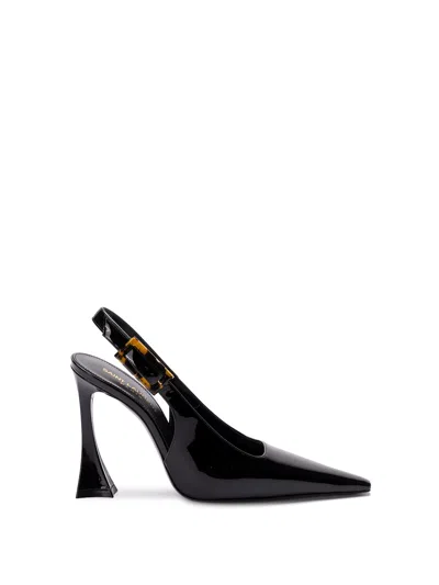 Saint Laurent Sculpted High Heel Patent Leather Slingback Pumps In Black