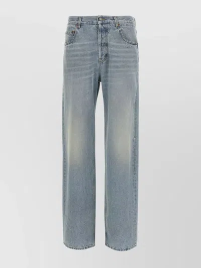 Saint Laurent Stonewashed Denim Trousers With Front And Back Pockets In Light Blue