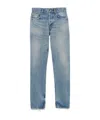 Saint Laurent Stonewashed Distressed Straight Jeans In Blue