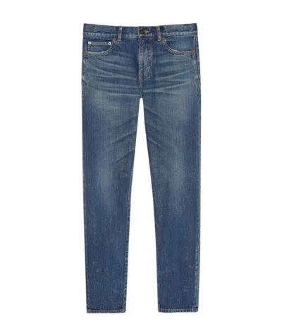 Saint Laurent Stonewashed Straight-leg Jeans In Blue