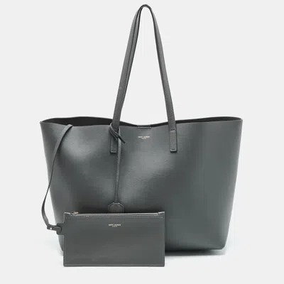 Pre-owned Saint Laurent Storm Grey Leather Large East/west Shopper Tote In Gray