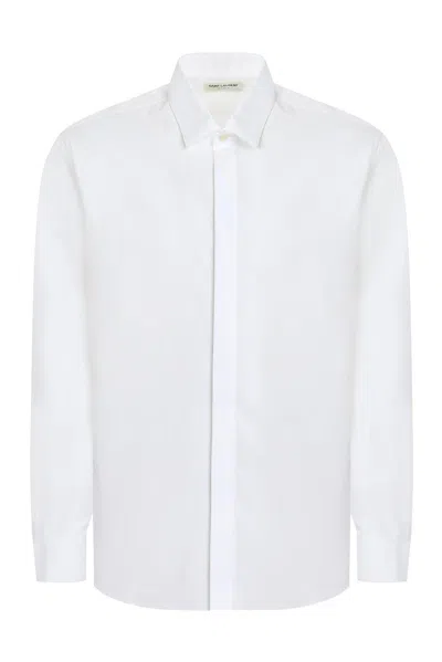 Saint Laurent Straight Hem Buttoned Shirt In White