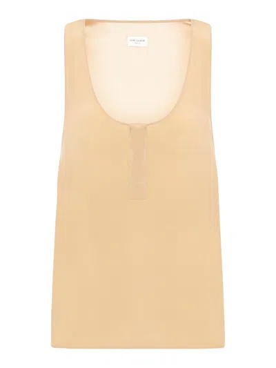 Saint Laurent Straight Hem Sleeveless Top In Beige