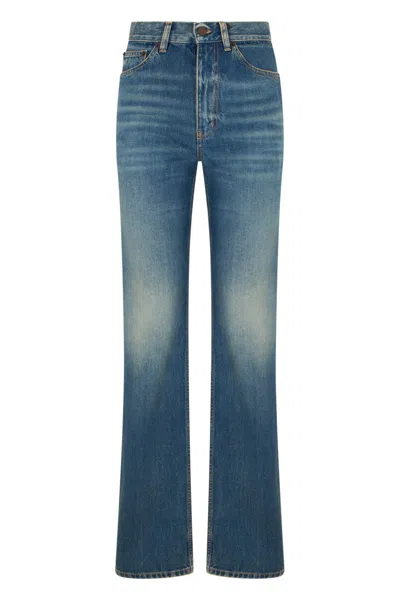 Saint Laurent Straight Leg Cotton Denim Jeans In Blue