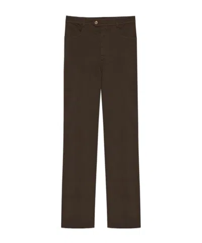 Saint Laurent Straight-leg Cotton Trousers In Brown