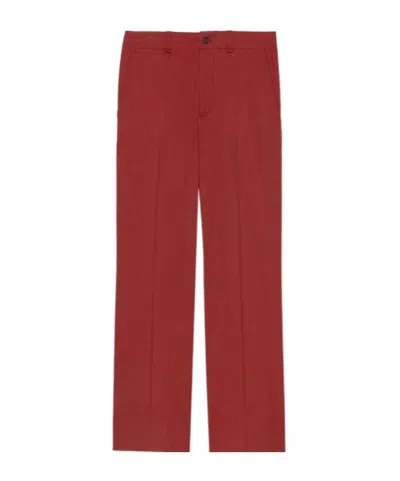 Saint Laurent Straight-leg Cotton Trousers In Red