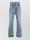 Saint Laurent Stonewashed Distressed Straight Jeans In Blue