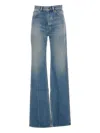 Saint Laurent Women Flared Leg Cotton Jeans In Blue