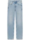 Saint Laurent High Waisted Straight Leg Denim Pants In Blue