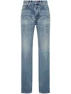 Saint Laurent Cassandre Embellished High-rise Straight-leg Jeans In Blue
