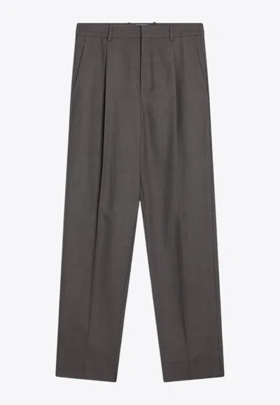 Saint Laurent Straight-leg Tailored Pants In Brown