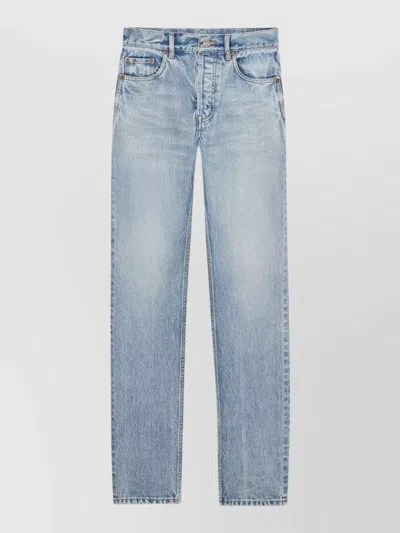 Saint Laurent Straight Leg Trousers Belt Loops Five Pockets In Blue