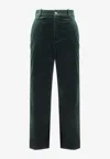 Saint Laurent Straight-leg Velvet Pants In Green