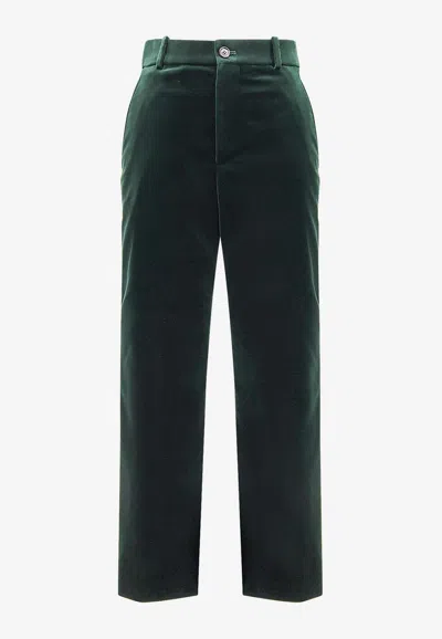 Saint Laurent Straight-leg Velvet Pants In Green