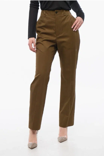 Saint Laurent Straight Pants With Pleats In Ecorce Khaki