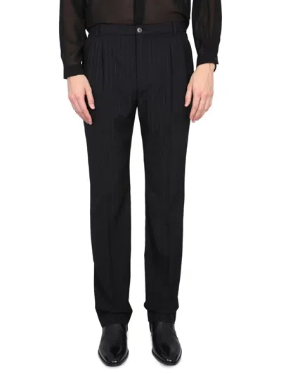 Saint Laurent Striped Straight Leg Trousers In Black