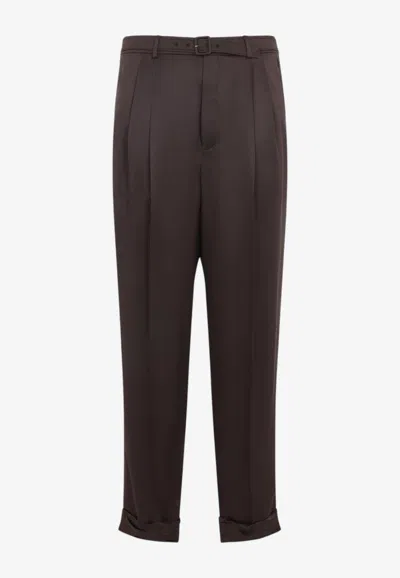 Saint Laurent Luxury Silk Straight Leg Pants For Men In Brown