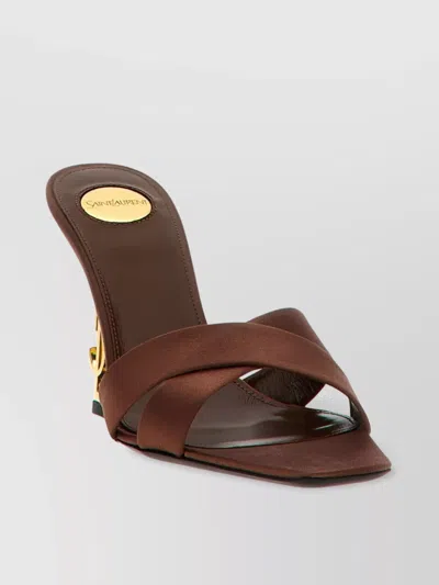 Saint Laurent 'strap Square Toe Sandals' In Brown