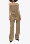 Saint Laurent Strapless Belted Cotton Jumpsuit In Beige