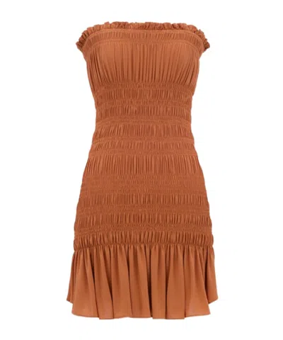 Saint Laurent Strapless Ruched Mini Dress In Borgogna