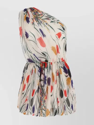 Saint Laurent Strapless Floral Pattern Pleated Mini Dress