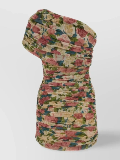 Saint Laurent Strapless Floral Print Tulle Mini Dress In Multi